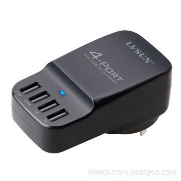 34W Portable Mobile Phone Charger with 4 Independent USB Ports, Charge 2 iPhone and 2 iPad